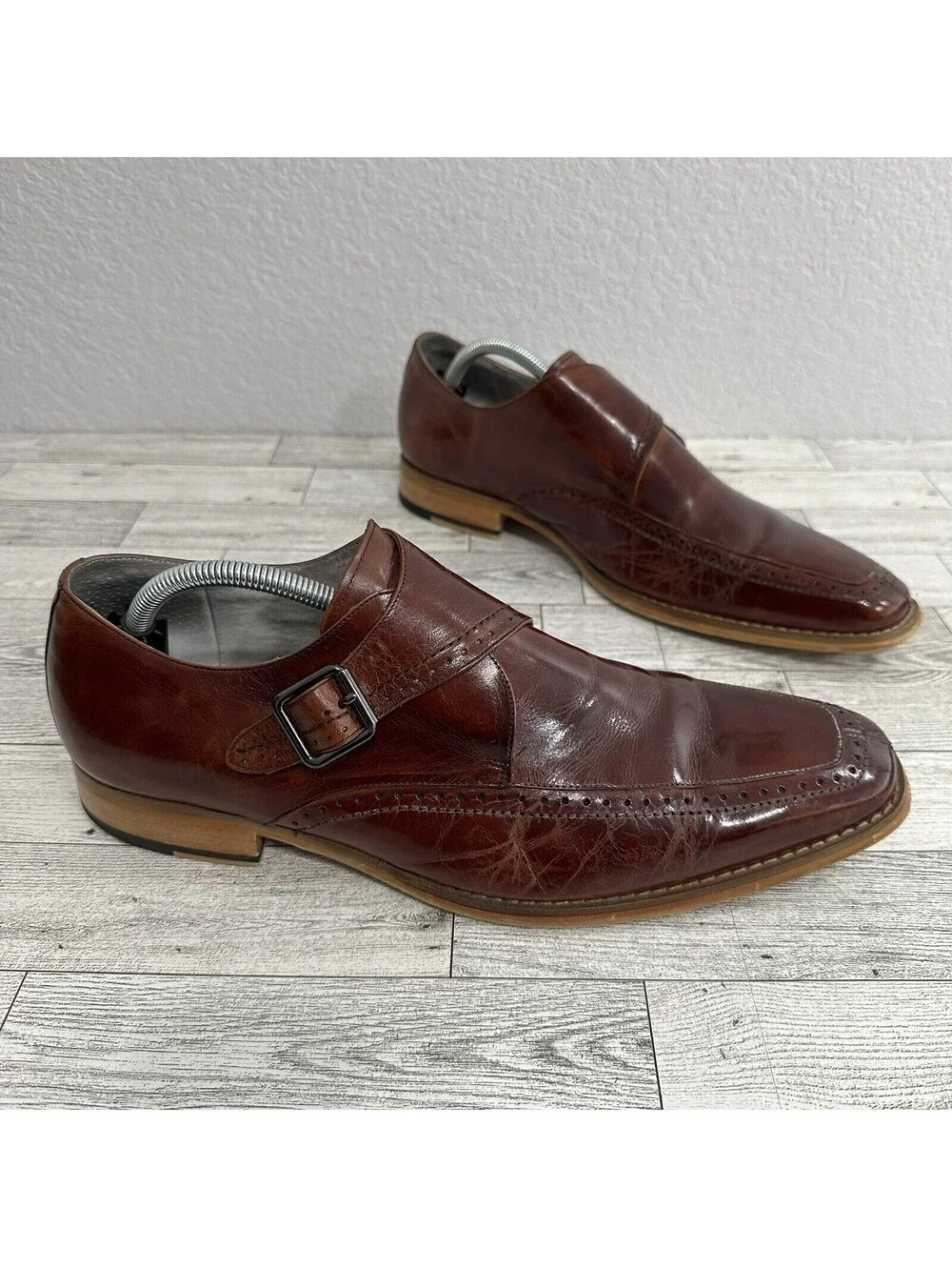 Giovanni Baron Monk Strap Wingtip Loafers Burgundy Leather Men's 10